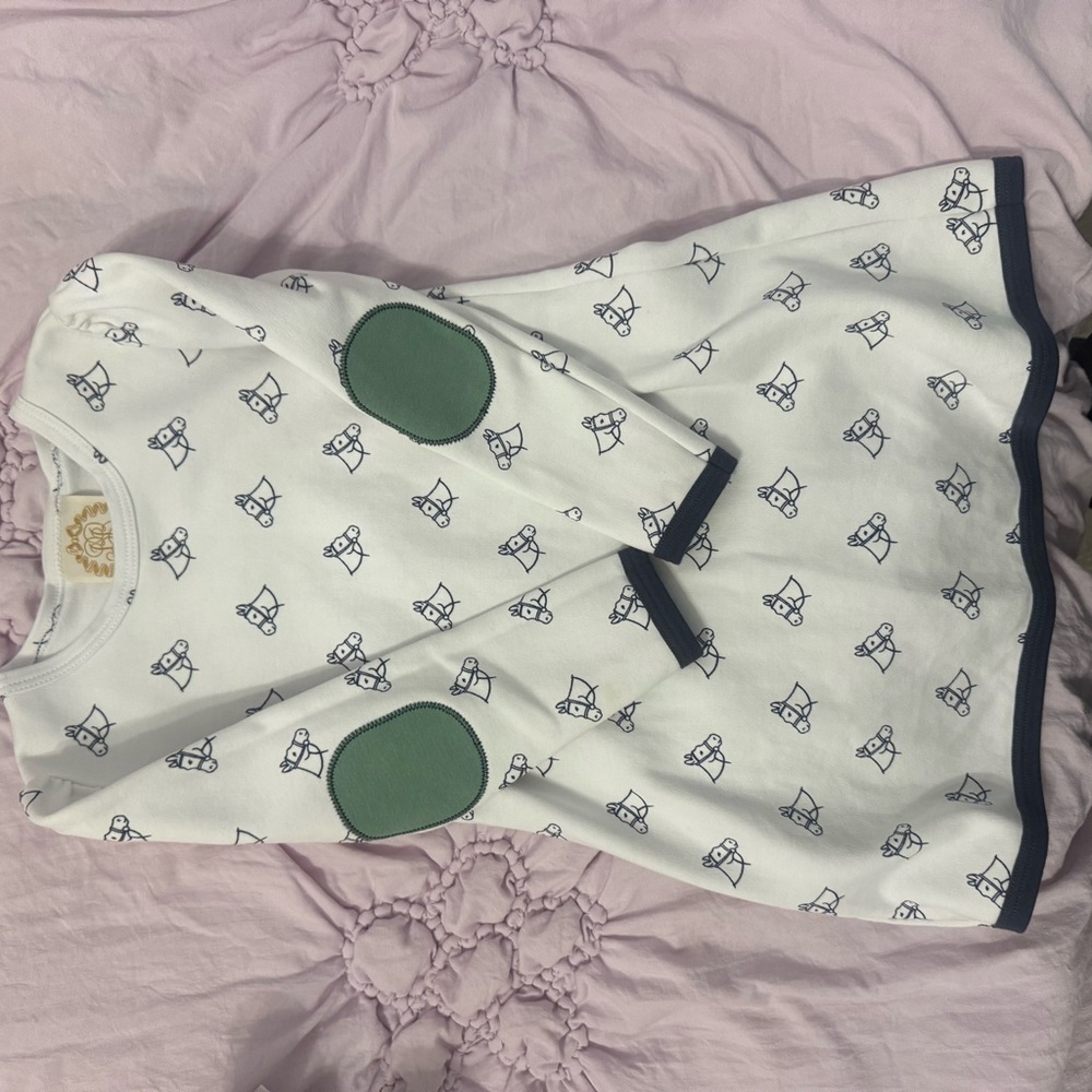 The Beaufort Bonnet Company White Dress with Navy Print